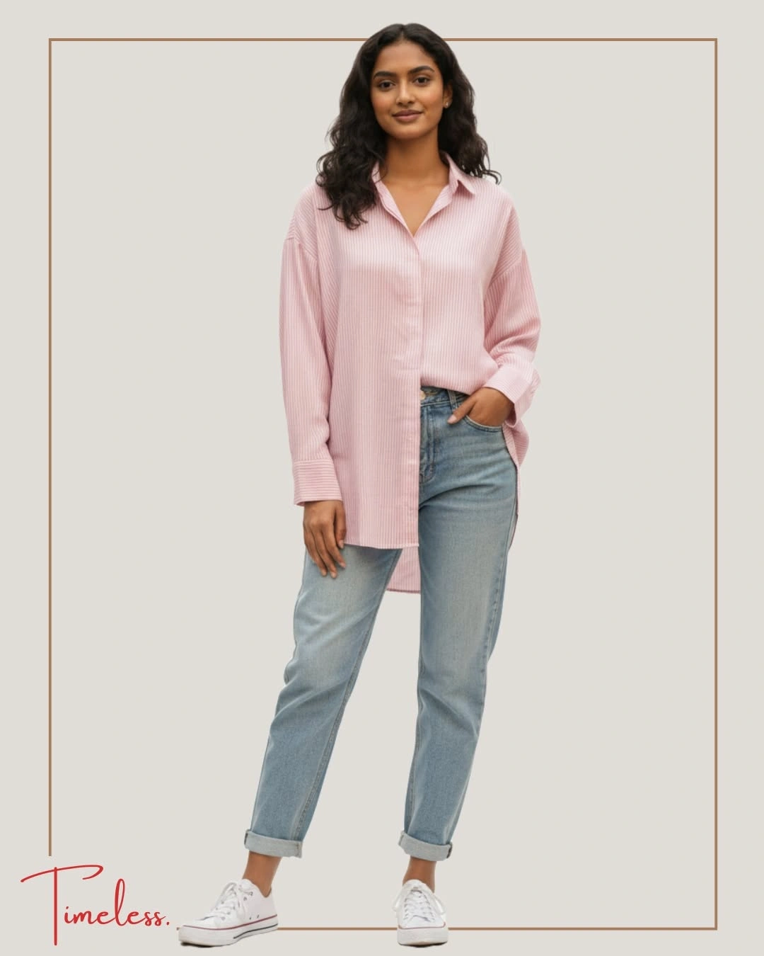 Pink Stripe Ladies Oversized Shirt