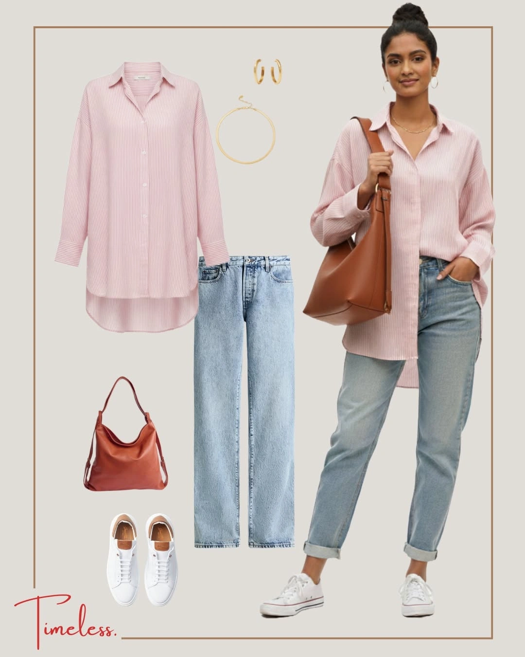 Pink Stripe Ladies Oversized Shirt